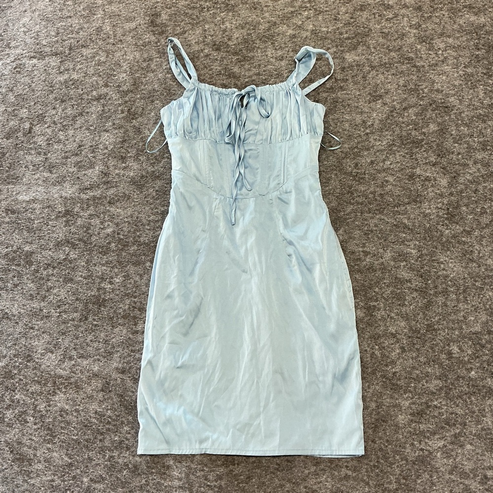 Blanc Clothing Sky Blue Corseted Milkmaid Top Mini Dress LLL